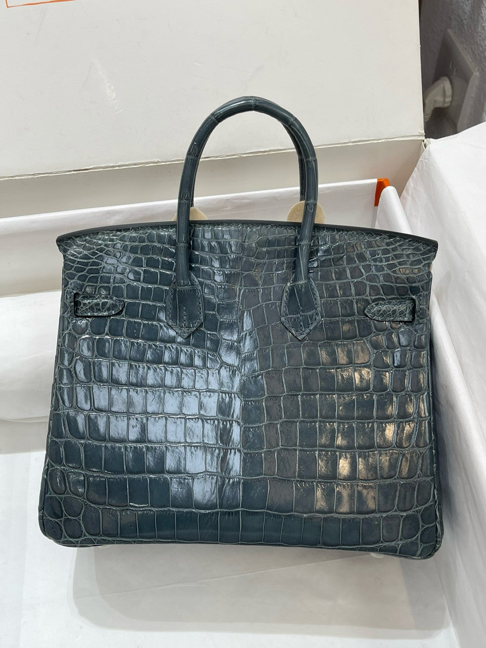 Hermes Bleu Orage Birkin Bag 25cm Niloticus Crocodile Palladium Hardware