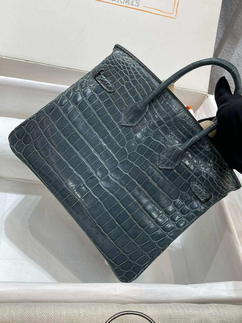 Hermes Bleu Orage Birkin Bag 25cm Niloticus Crocodile Palladium Hardware