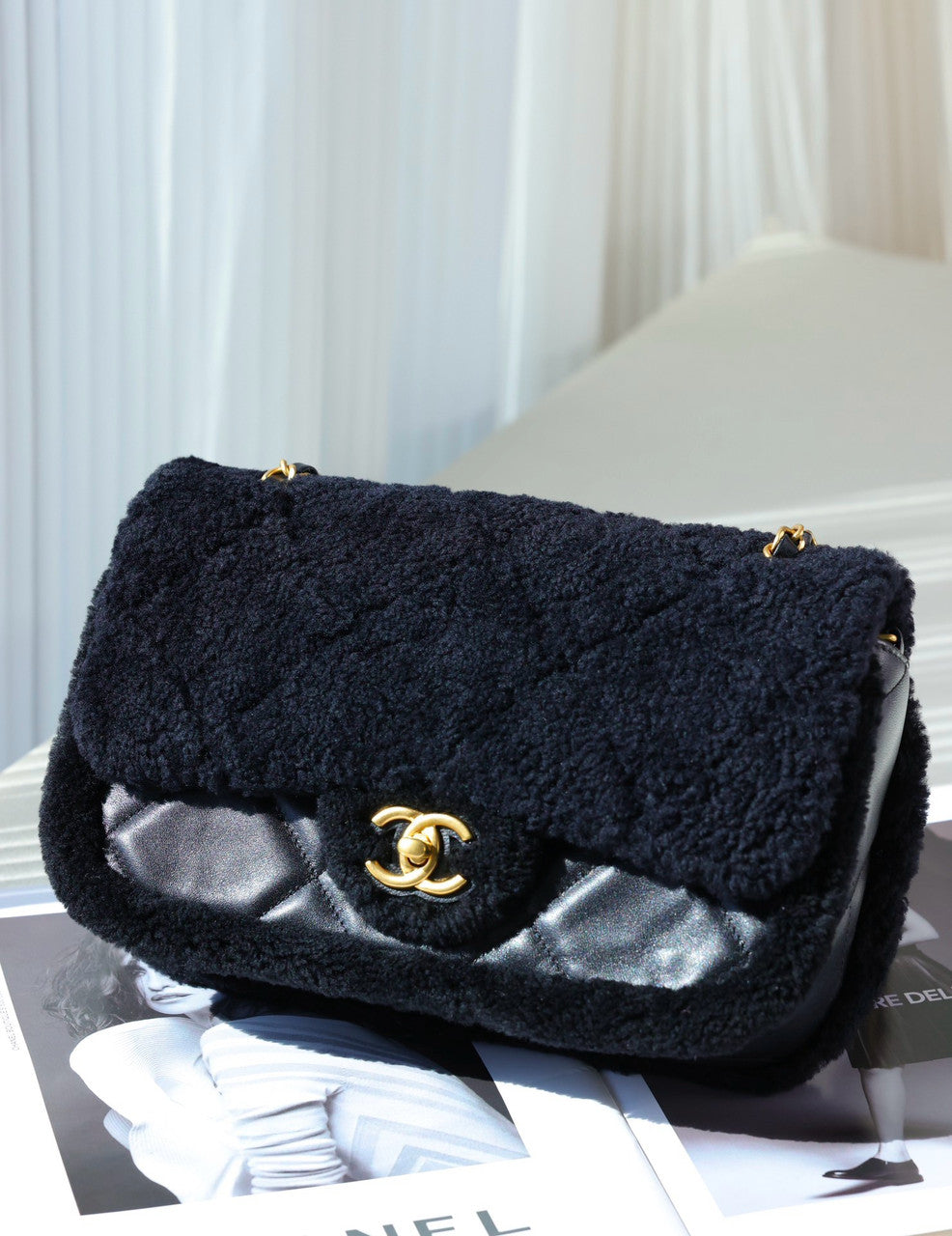 Chanel Shearling Lambskin FLAP BAG BLACK 2024