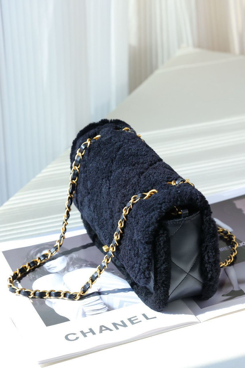 Chanel Shearling Lambskin FLAP BAG BLACK 2024