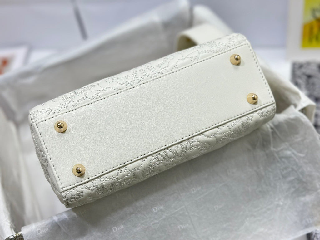 Christian Dior SMALL LADY DIOR MY ABCDIOR BAG White Quilted-Effect Lambskin with Ornamental Motif