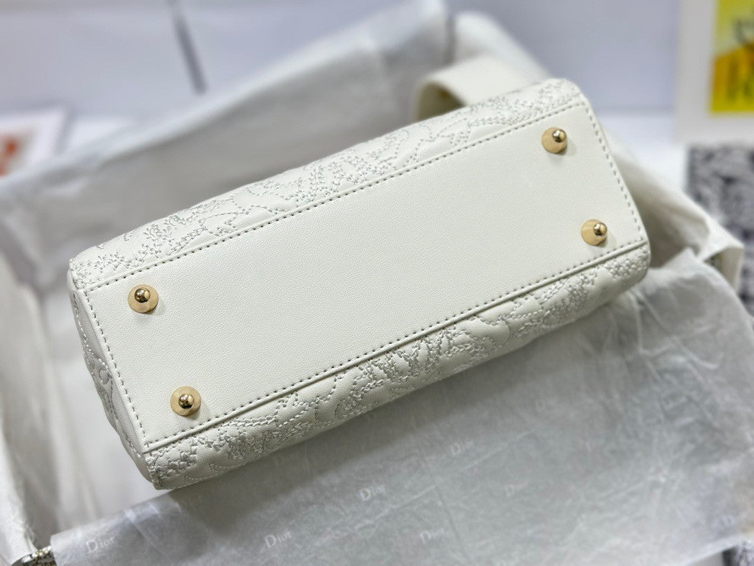 Christian Dior SMALL LADY DIOR MY ABCDIOR BAG White Quilted-Effect Lambskin with Ornamental Motif