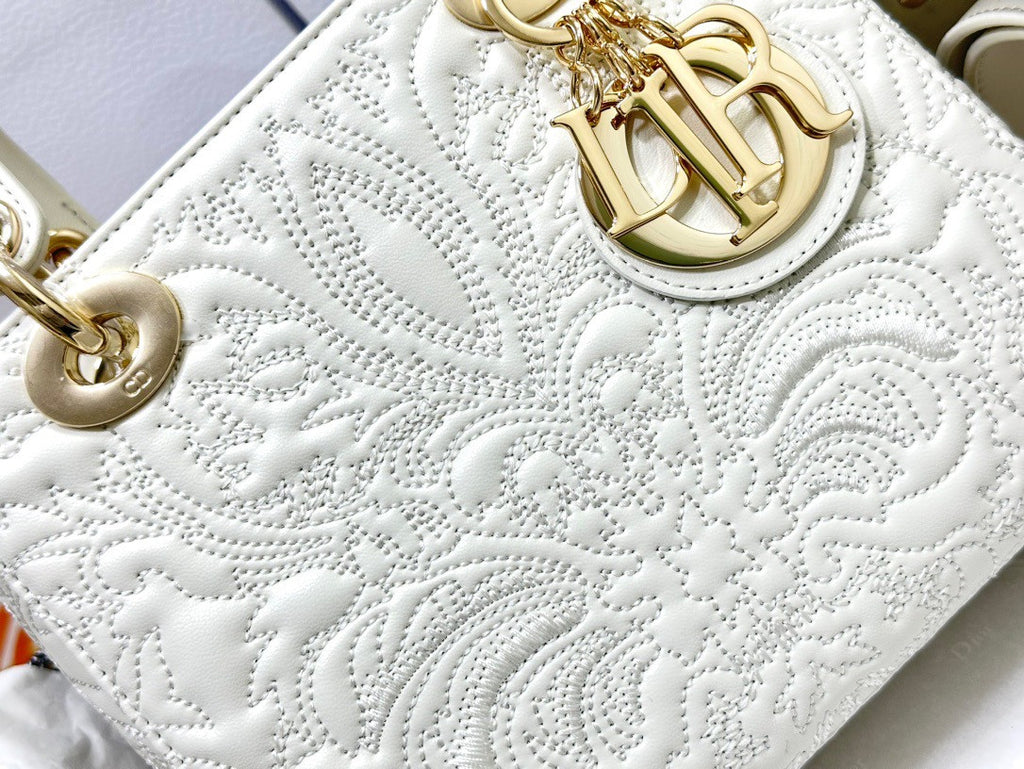 Christian Dior SMALL LADY DIOR MY ABCDIOR BAG White Quilted-Effect Lambskin with Ornamental Motif