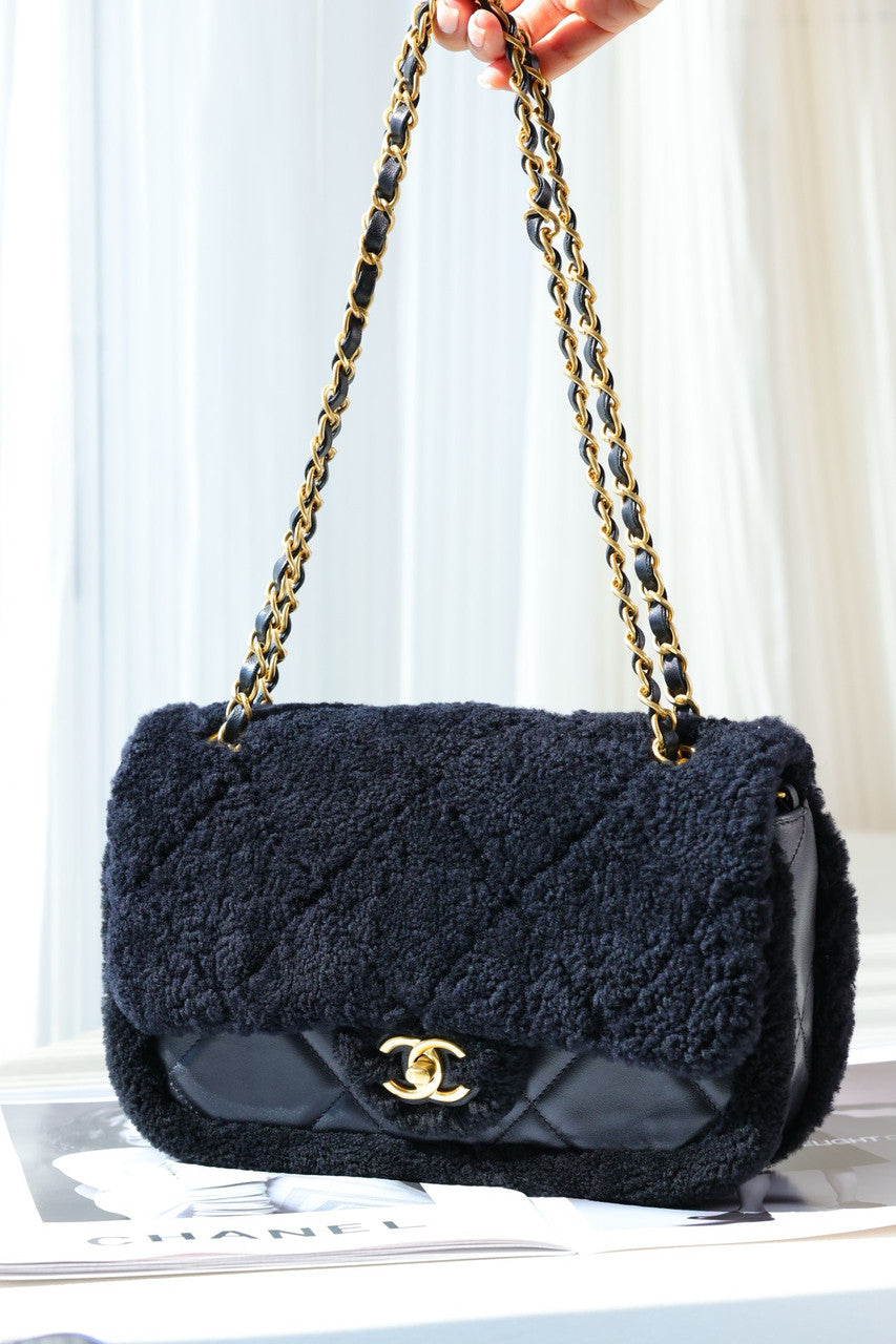 Chanel Shearling Lambskin FLAP BAG BLACK 2024