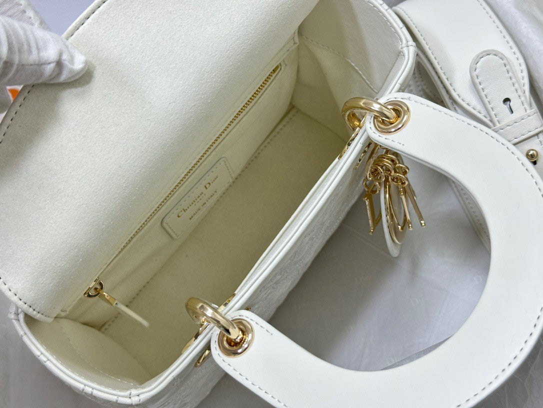 Christian Dior SMALL LADY DIOR MY ABCDIOR BAG White Quilted-Effect Lambskin with Ornamental Motif