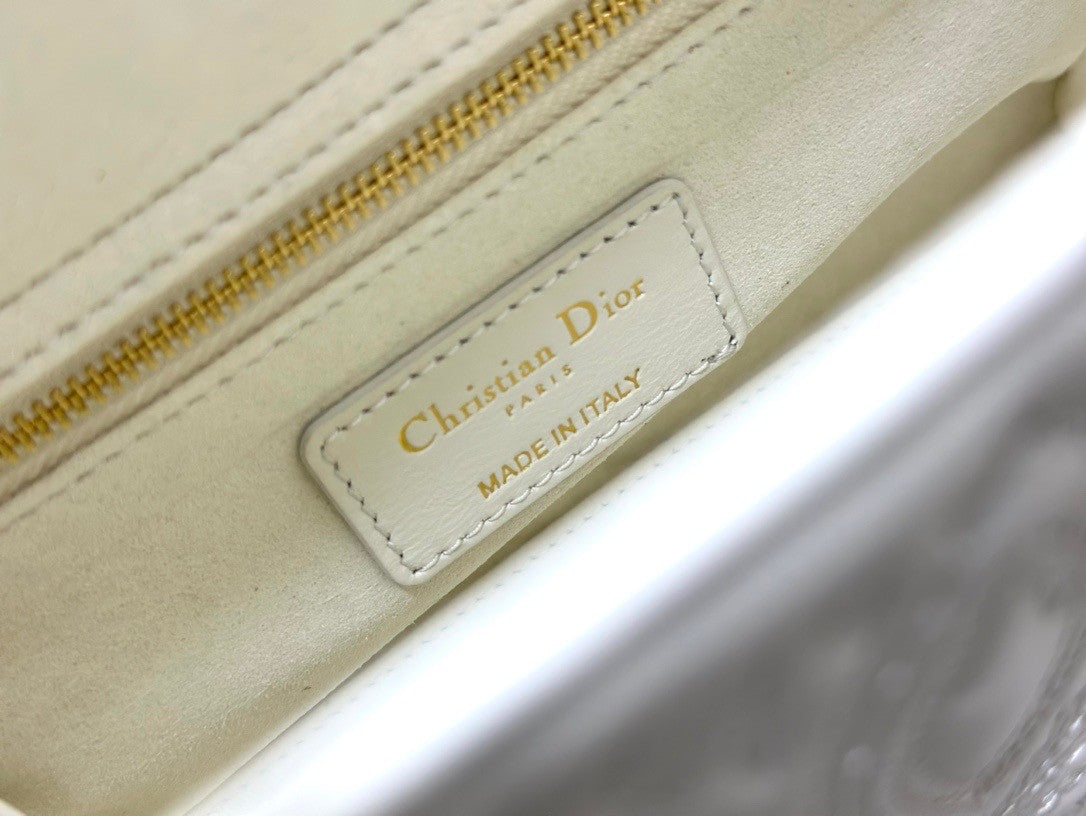 Christian Dior SMALL LADY DIOR MY ABCDIOR BAG White Quilted-Effect Lambskin with Ornamental Motif