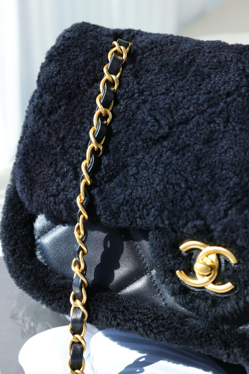 Chanel Shearling Lambskin FLAP BAG BLACK 2024