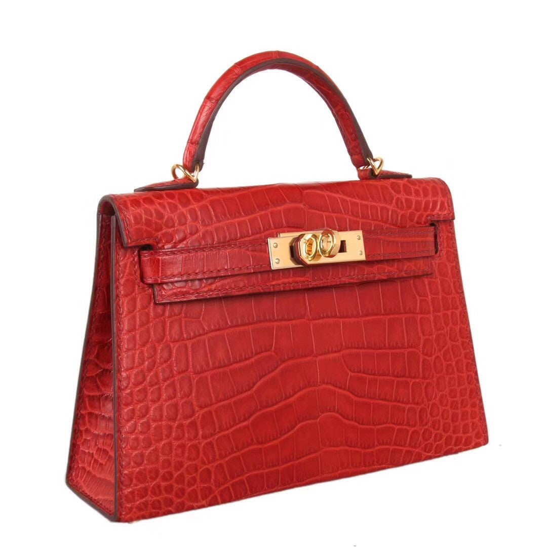 Hermès Mini Kelly  D5 Géranuim Crocodile Bag Gold Hardware