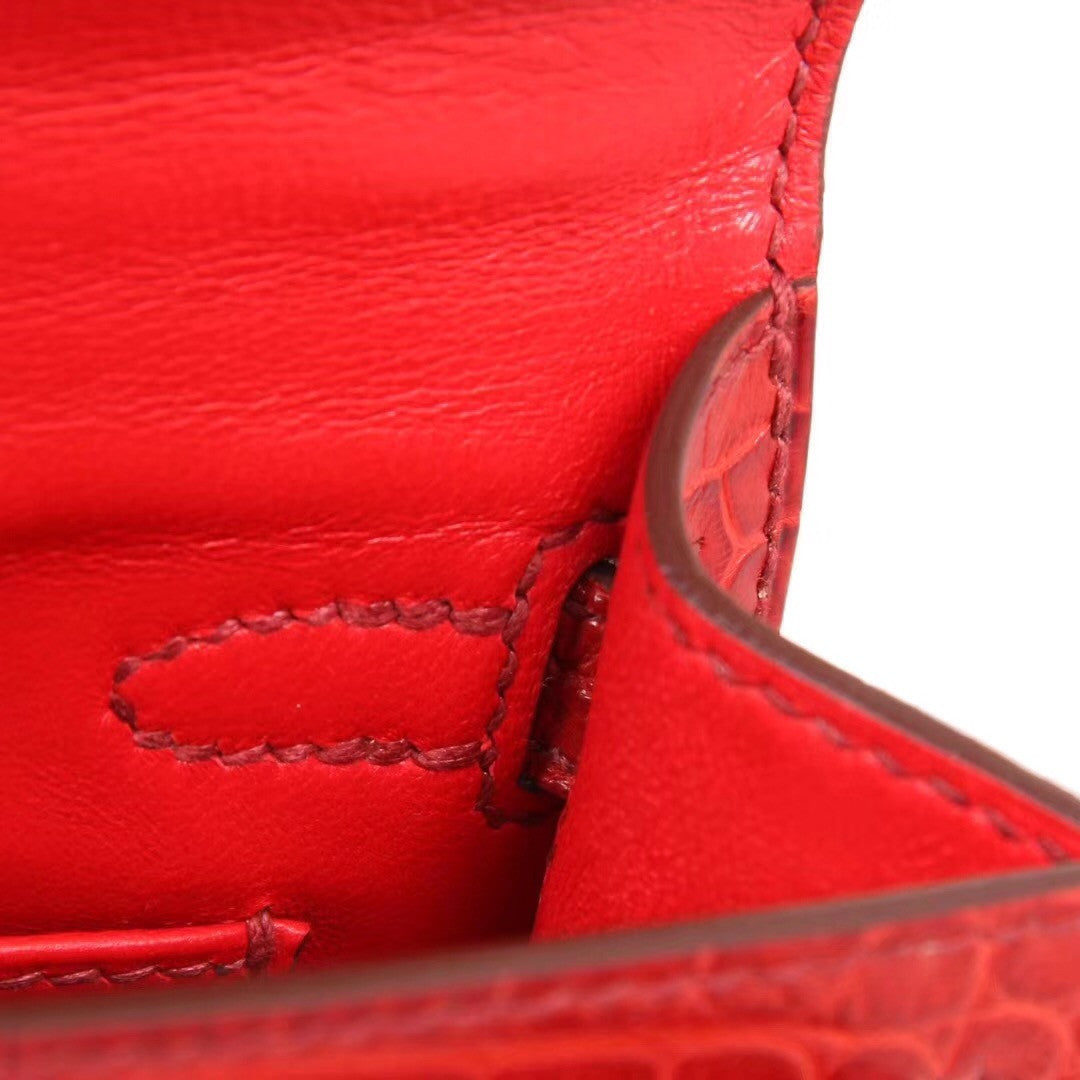 Hermès Mini Kelly  D5 Géranuim Crocodile Bag Gold Hardware