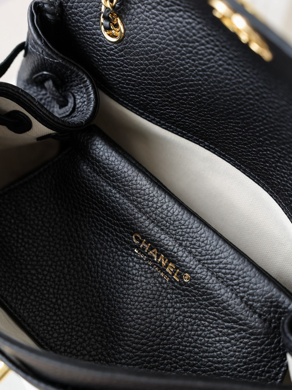 Chanel Large Shopping Bag SS 2026 — interior stamp, CHANEL Made in France