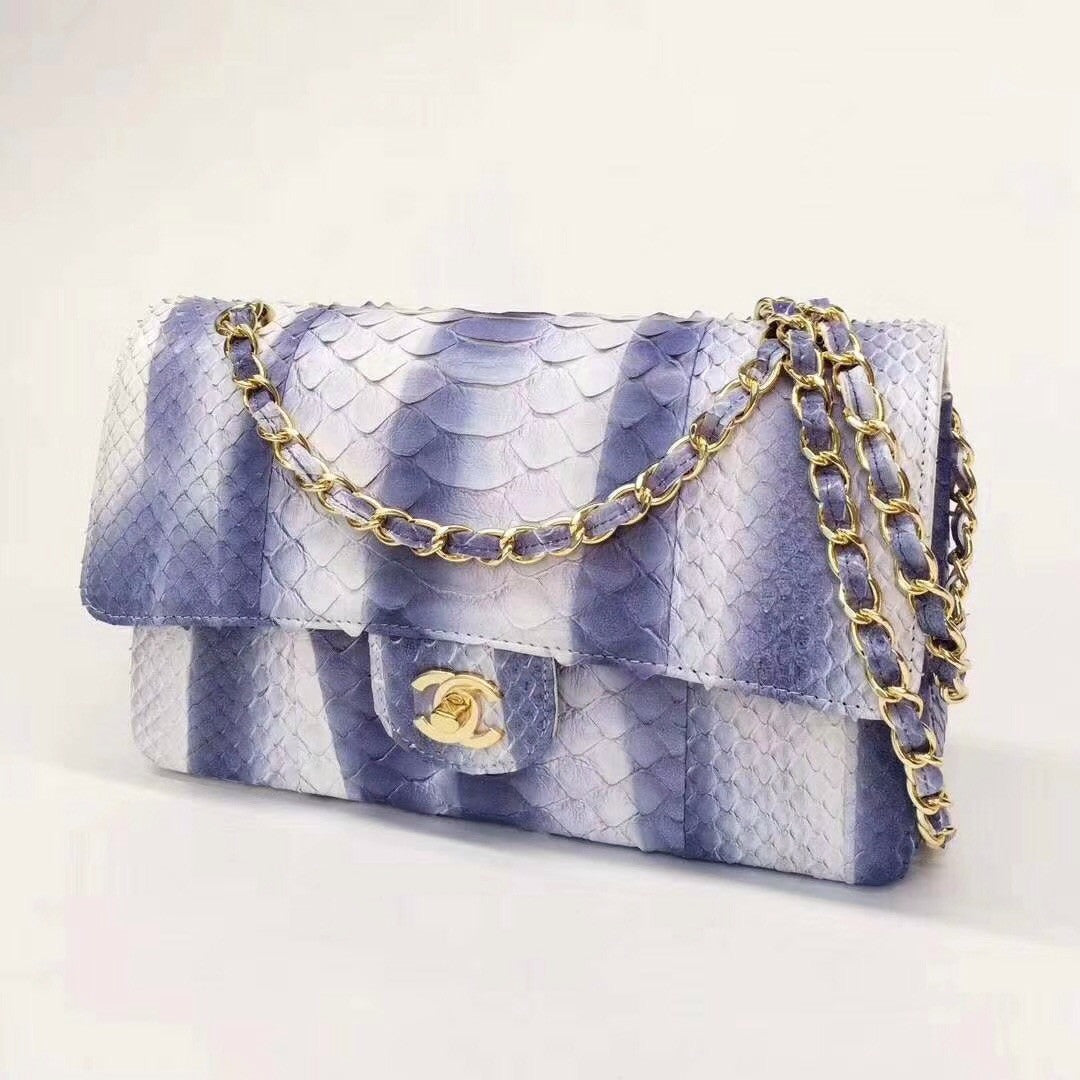 Chanel Python Classic Handbag Navy Blue