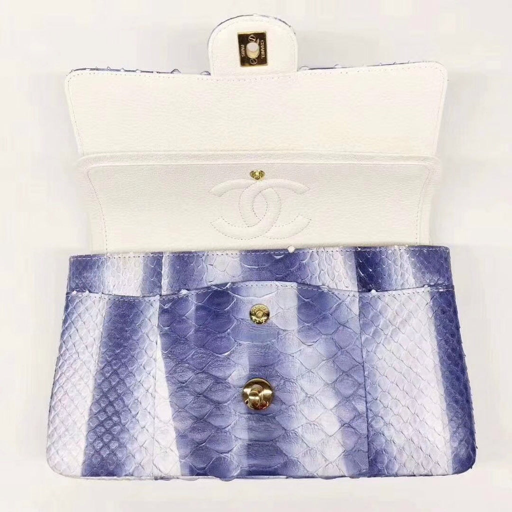 Chanel Python Classic Handbag Navy Blue