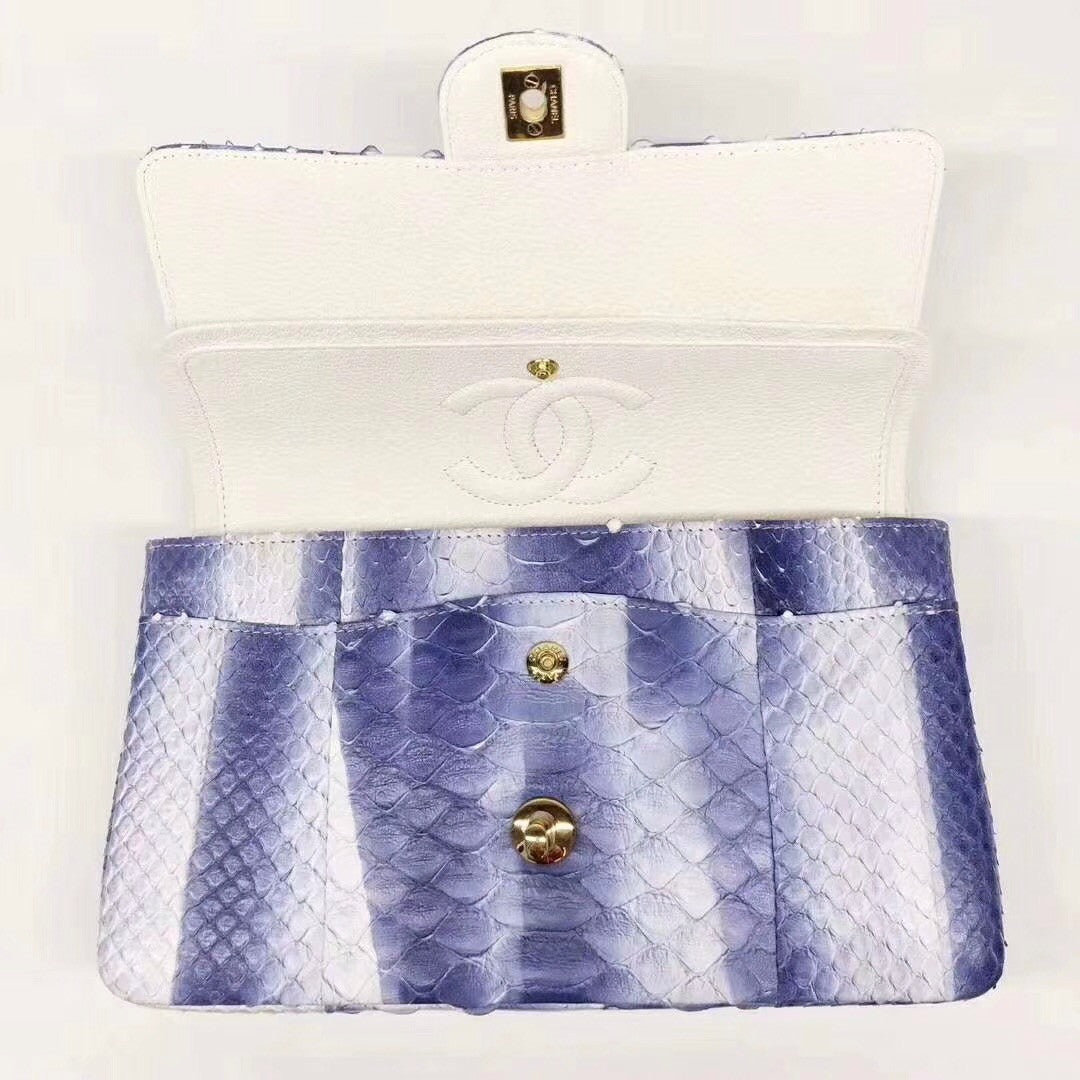 Chanel Python Classic Handbag Navy Blue