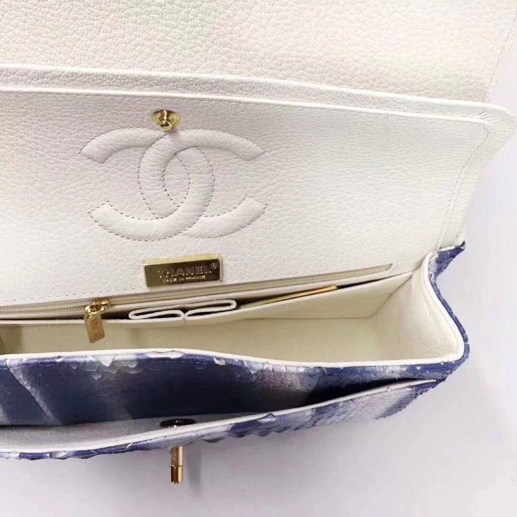 Chanel Python Classic Handbag Navy Blue
