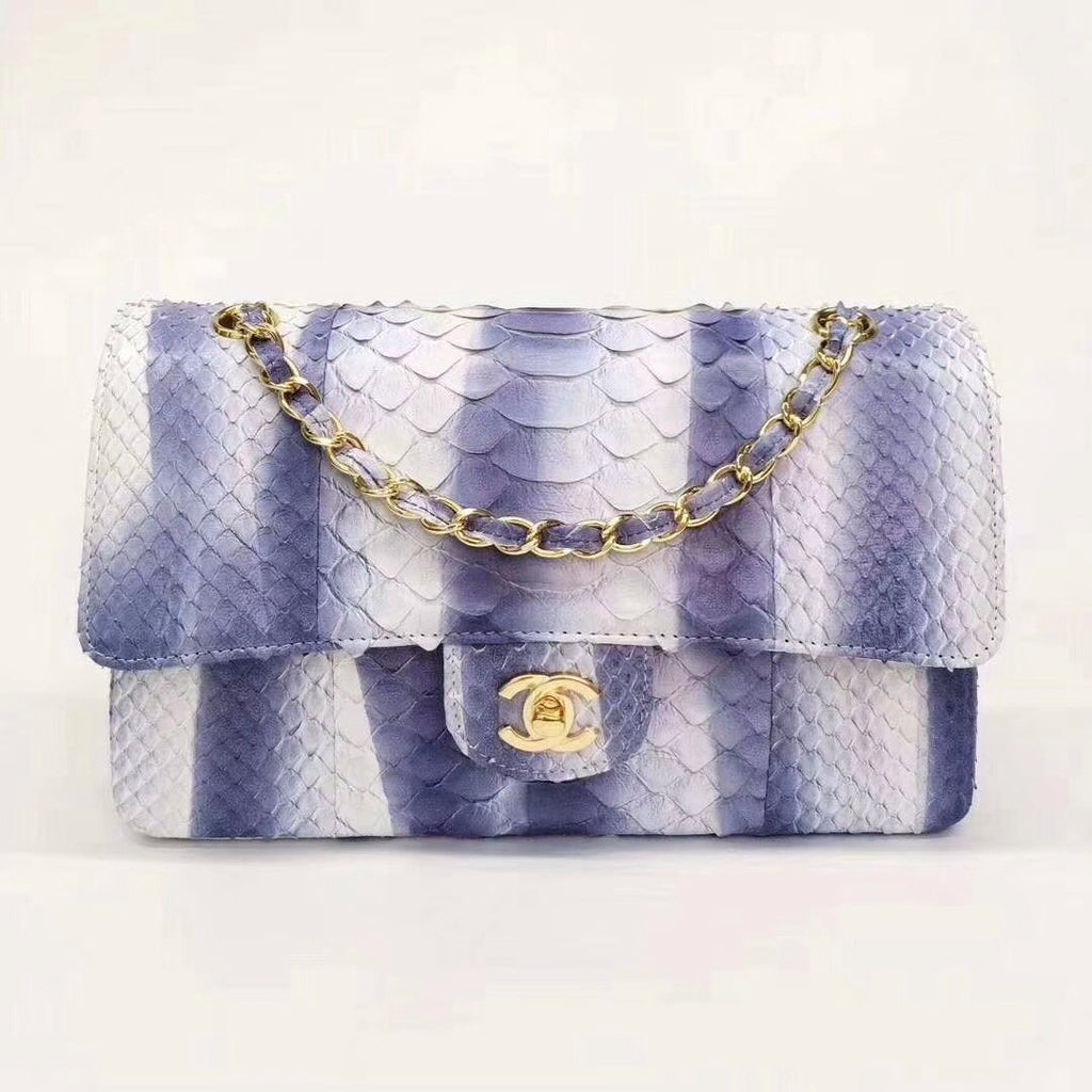 Chanel Python Classic Handbag Navy Blue