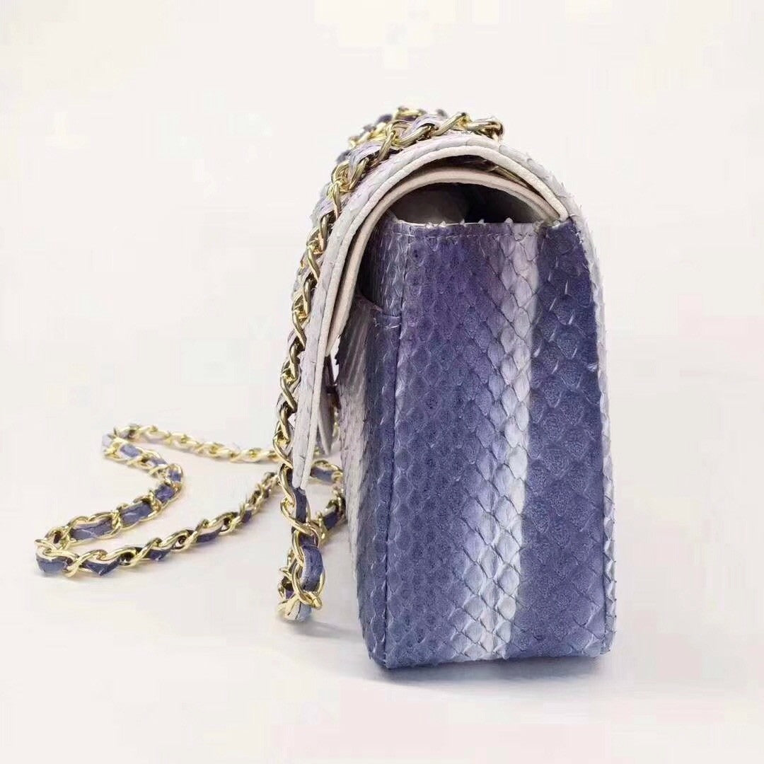 Chanel Python Classic Handbag Navy Blue
