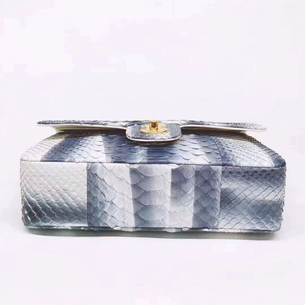 Chanel Python Classic Handbag Navy Blue