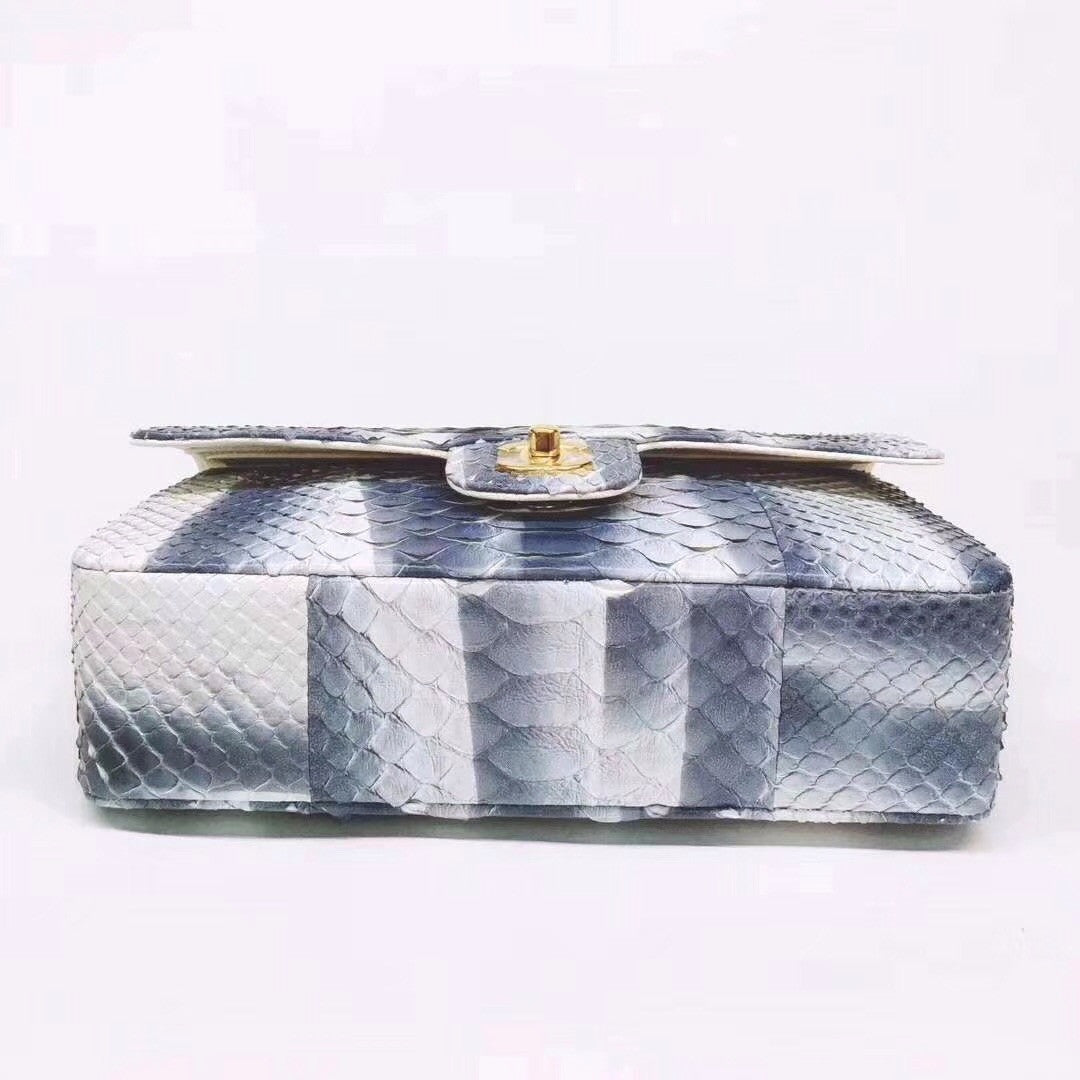 Chanel Python Classic Handbag Navy Blue