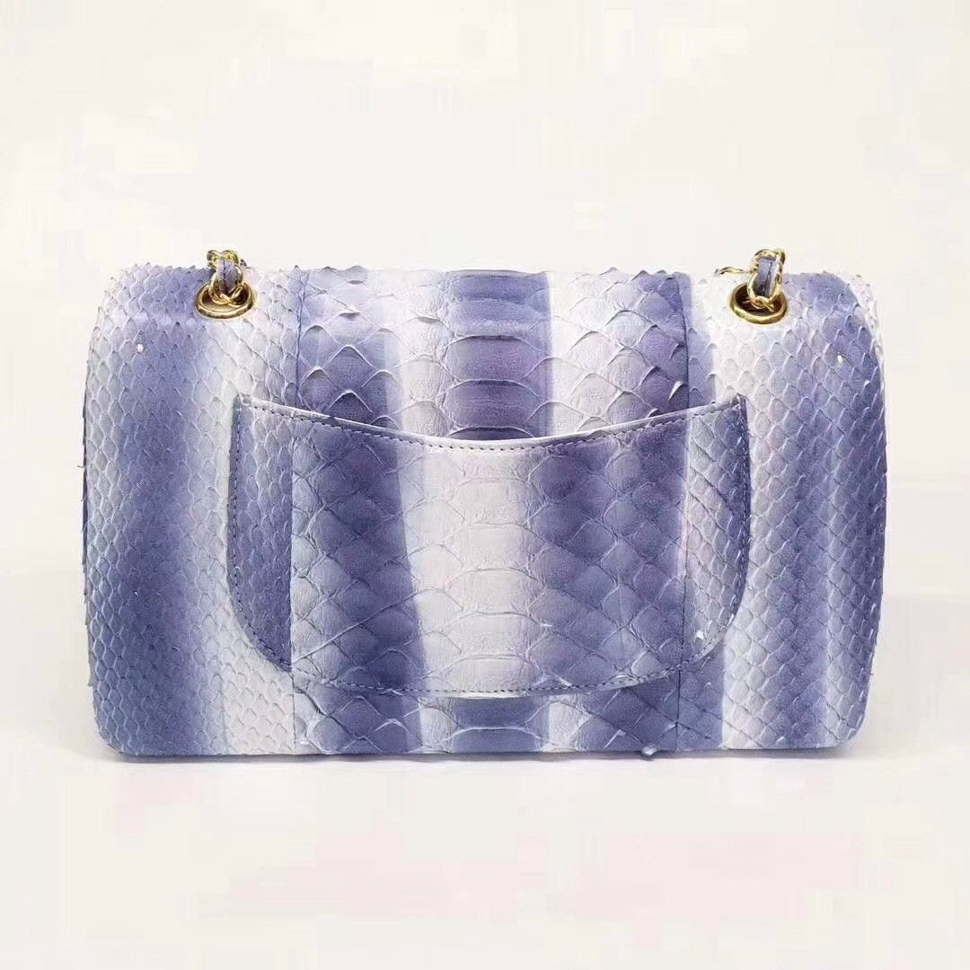 Chanel Python Classic Handbag Navy Blue