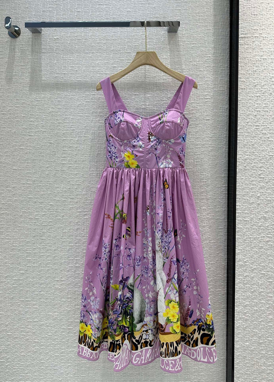 Dolce & Gabbana Calf-length bustier dress in rabbit-print poplin