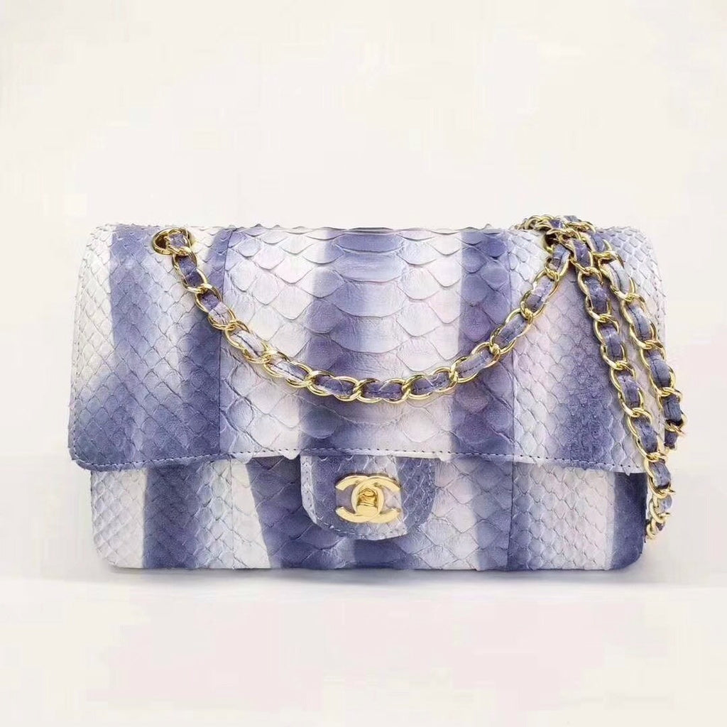 Chanel Python Classic Handbag Navy Blue