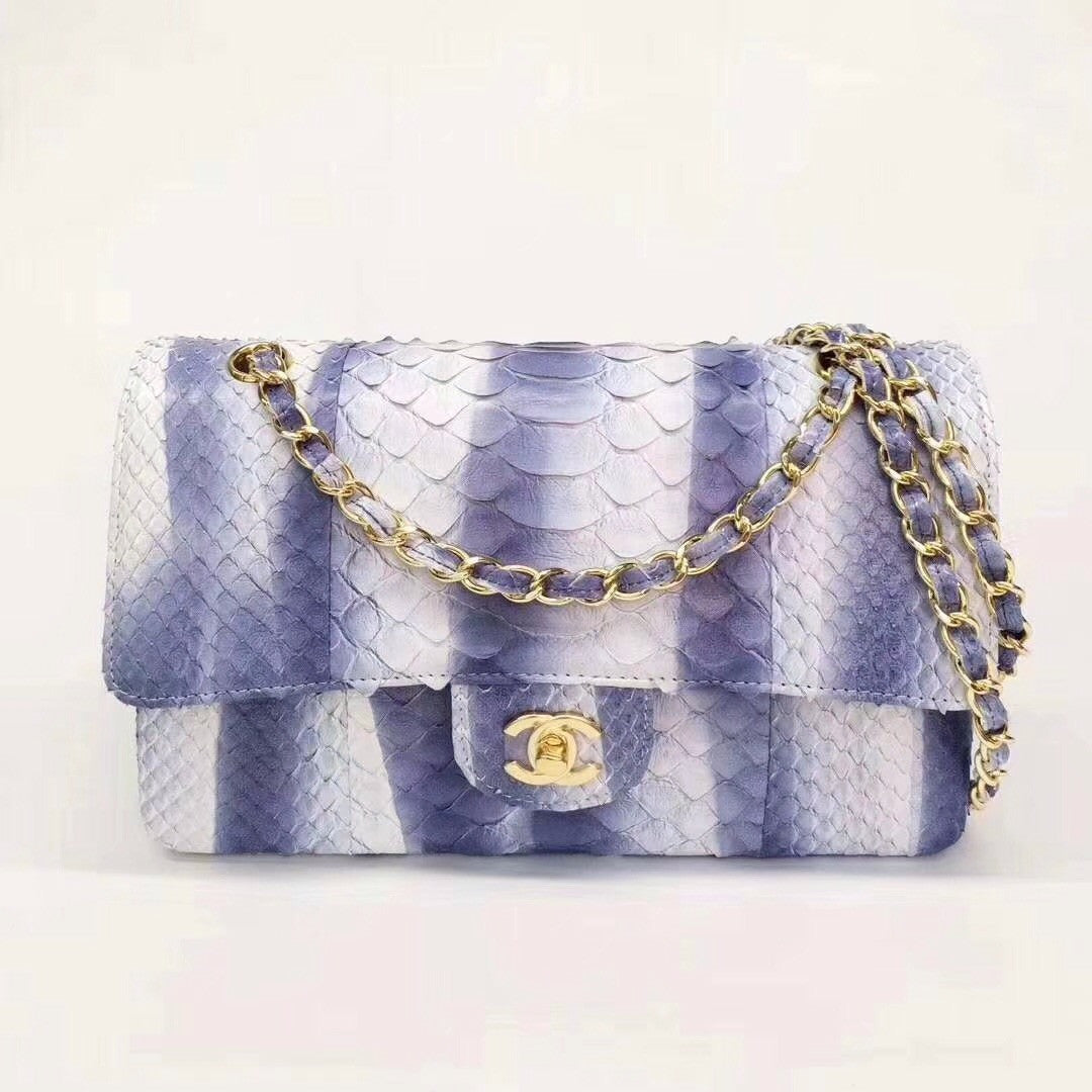 Chanel Python Classic Handbag Navy Blue