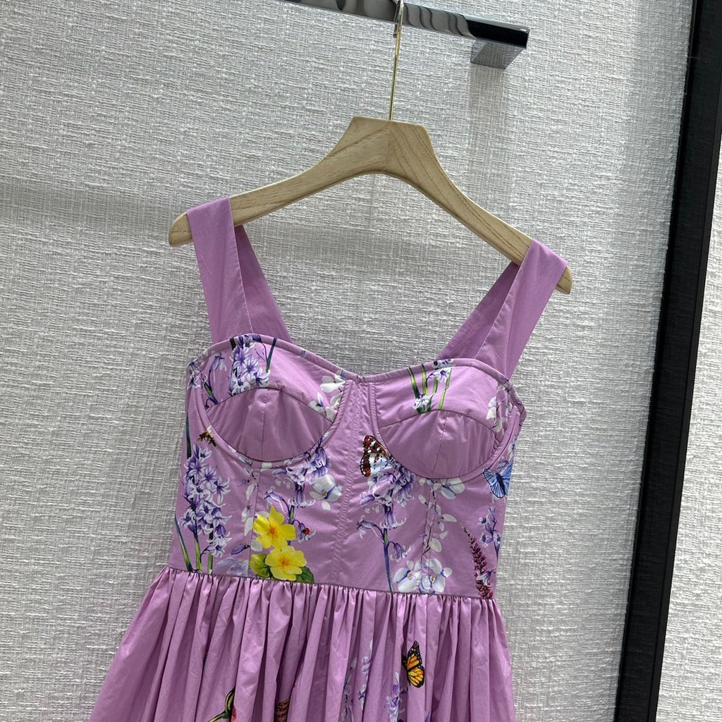 Dolce & Gabbana Calf-length bustier dress in rabbit-print poplin
