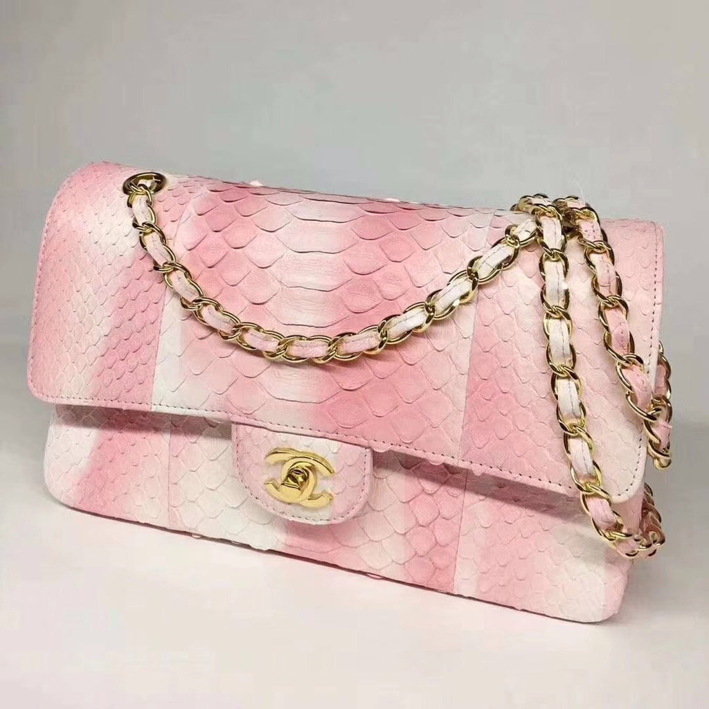 Chanel Python Classic Handbag Pink