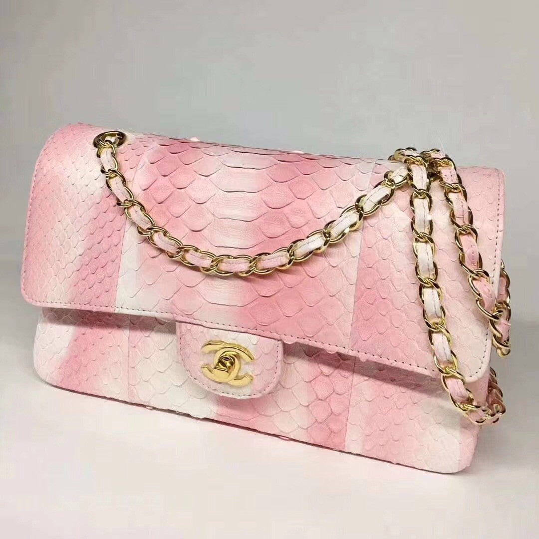 Chanel Python Classic Handbag Pink