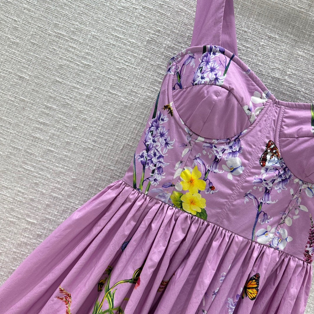 Dolce & Gabbana Calf-length bustier dress in rabbit-print poplin