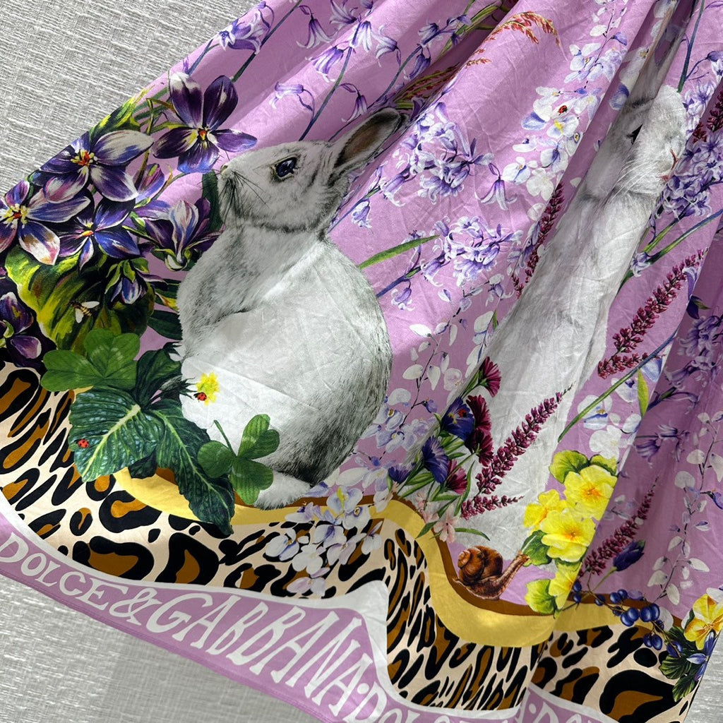 Dolce & Gabbana Calf-length bustier dress in rabbit-print poplin