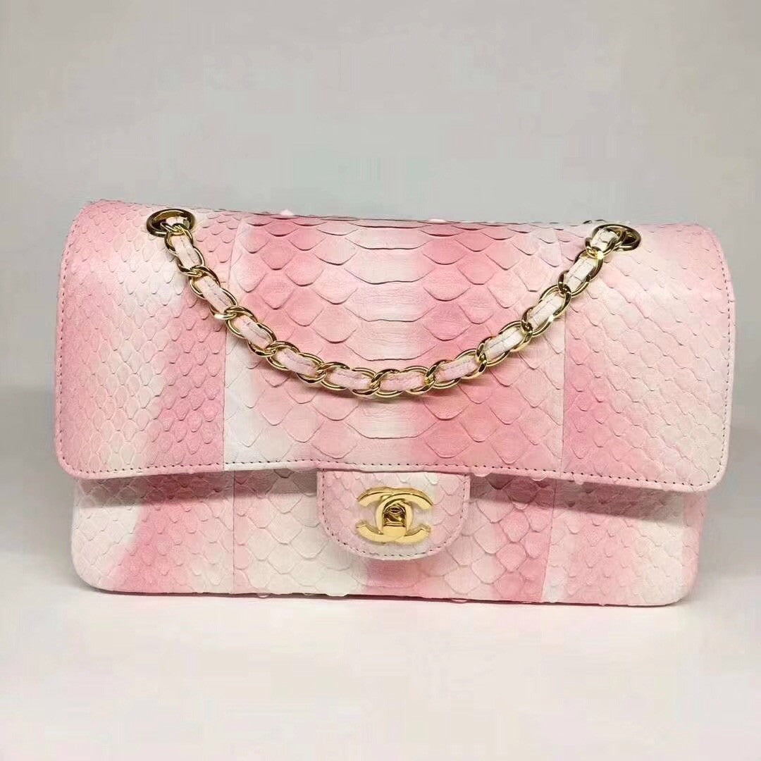 Chanel Python Classic Handbag Pink