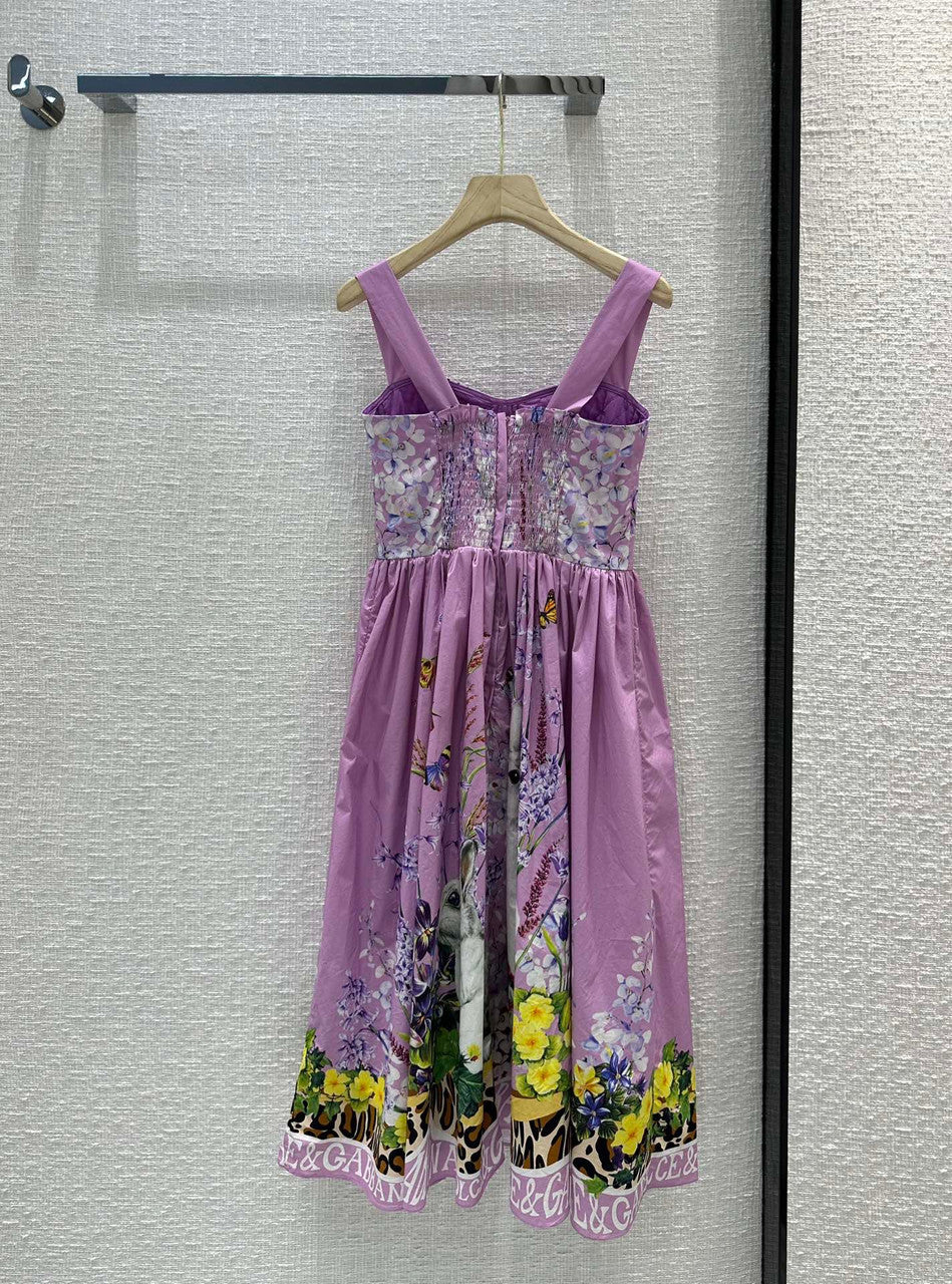 Dolce & Gabbana Calf-length bustier dress in rabbit-print poplin