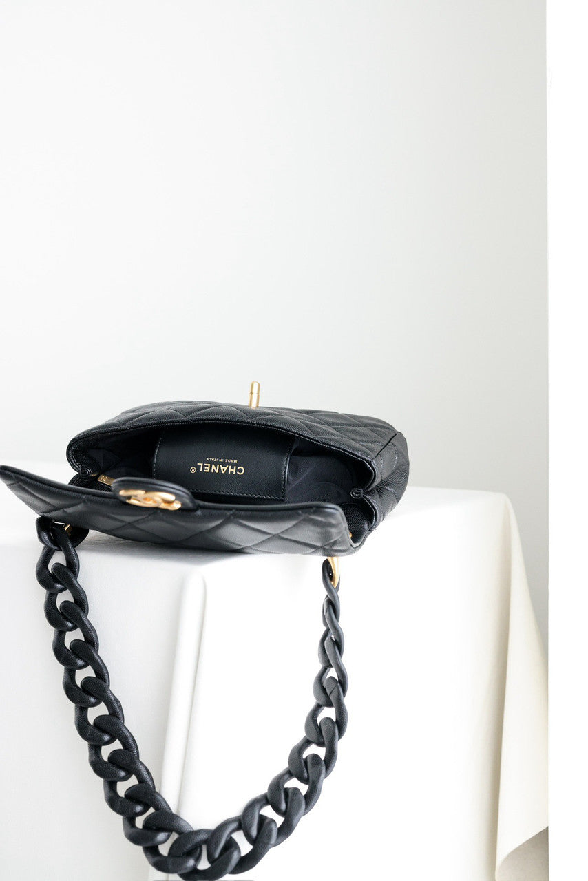 Chanel Single Flap LeatherChunky Chain Small in black with gold hardware