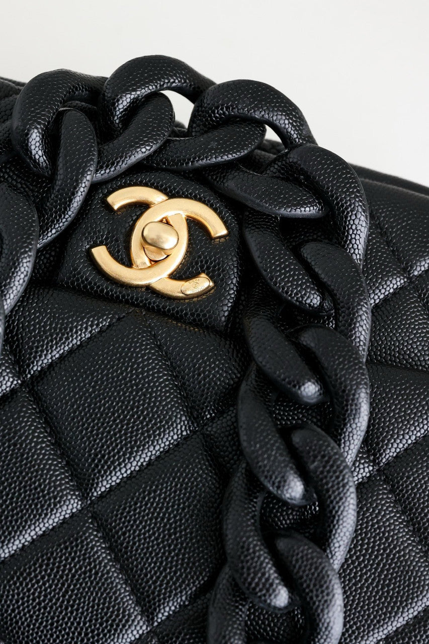 Chanel Single Flap LeatherChunky Chain Small in black with gold hardware