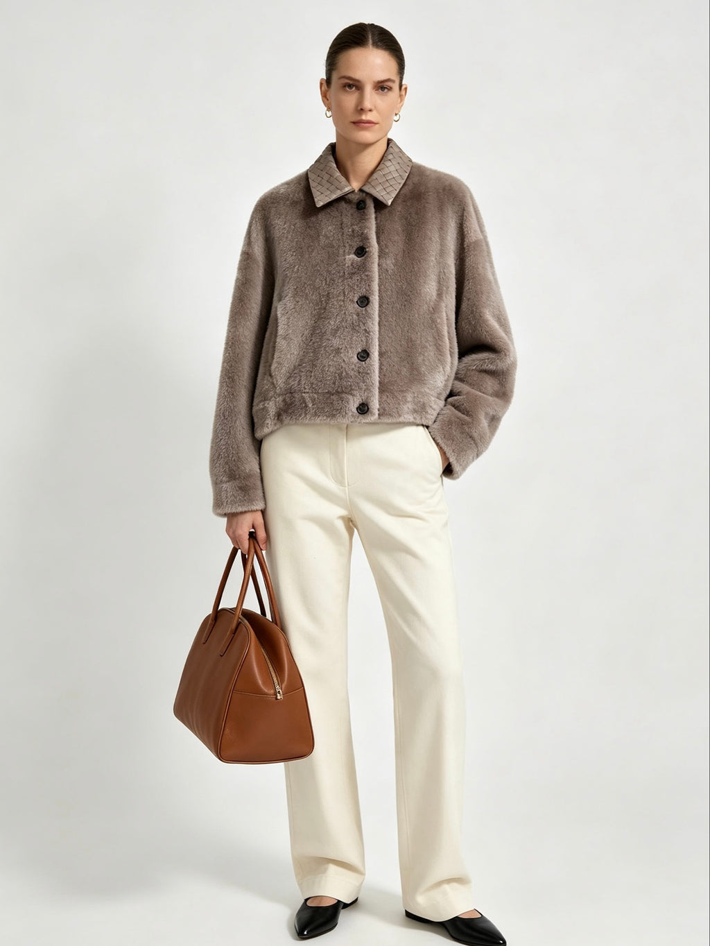 Bottega Veneta Plush Fur Jacket – Intrecciato Collar – EU 36/38/40/42 Bottega Veneta