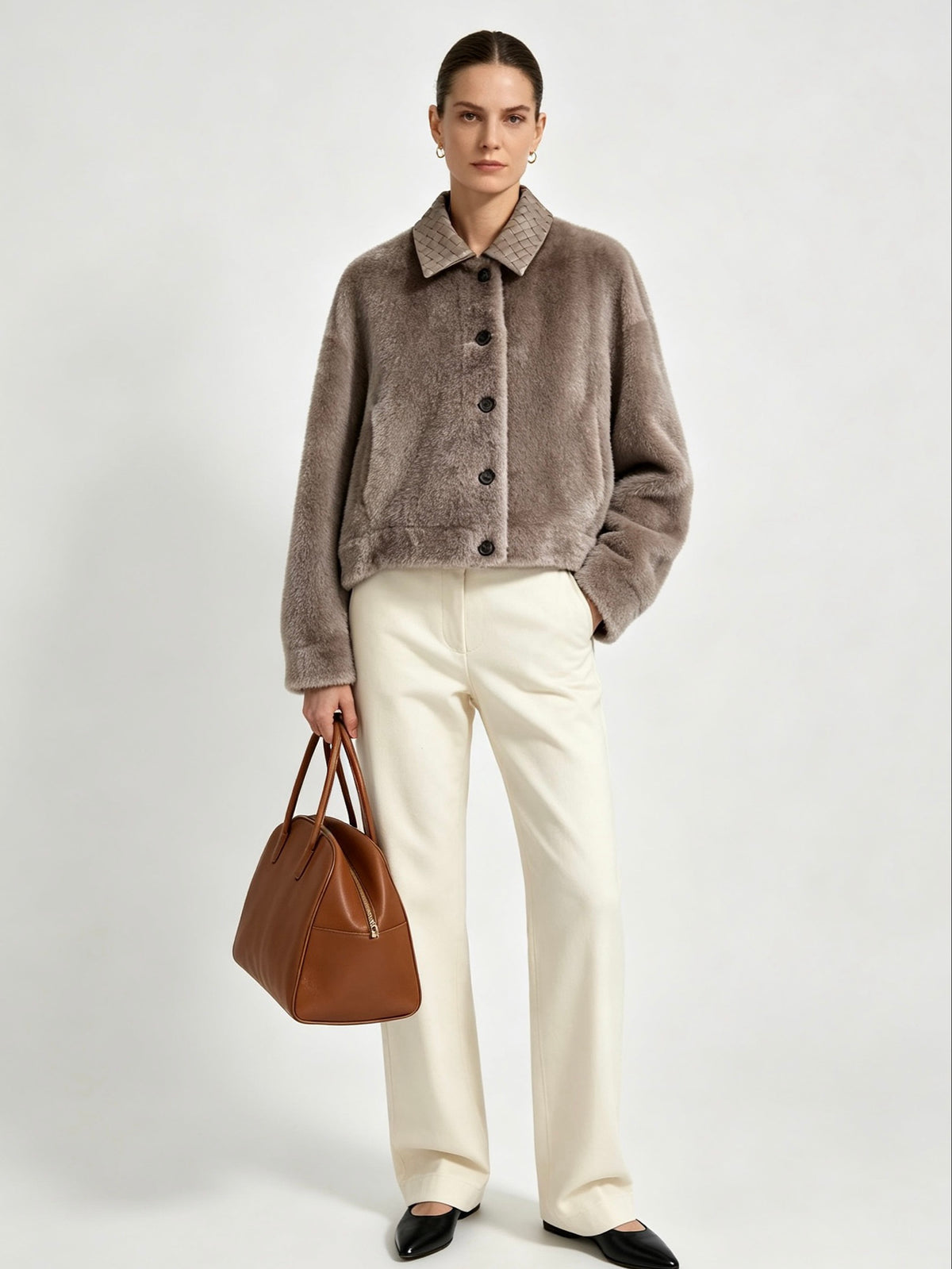 Bottega Veneta Plush Fur Jacket – Intrecciato Collar – EU 36/38/40/42 Bottega Veneta