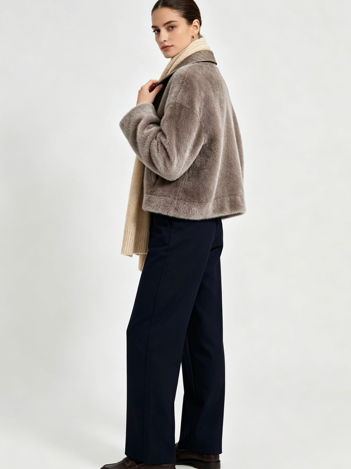 Bottega Veneta Plush Fur Jacket – Intrecciato Collar – EU 36/38/40/42 Bottega Veneta