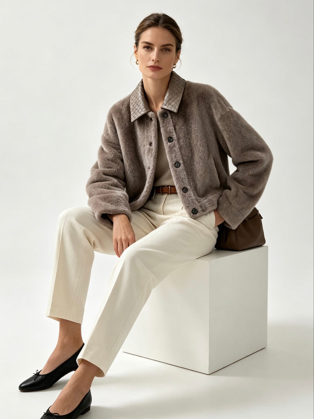 Bottega Veneta Plush Fur Jacket – Intrecciato Collar – EU 36/38/40/42 Bottega Veneta