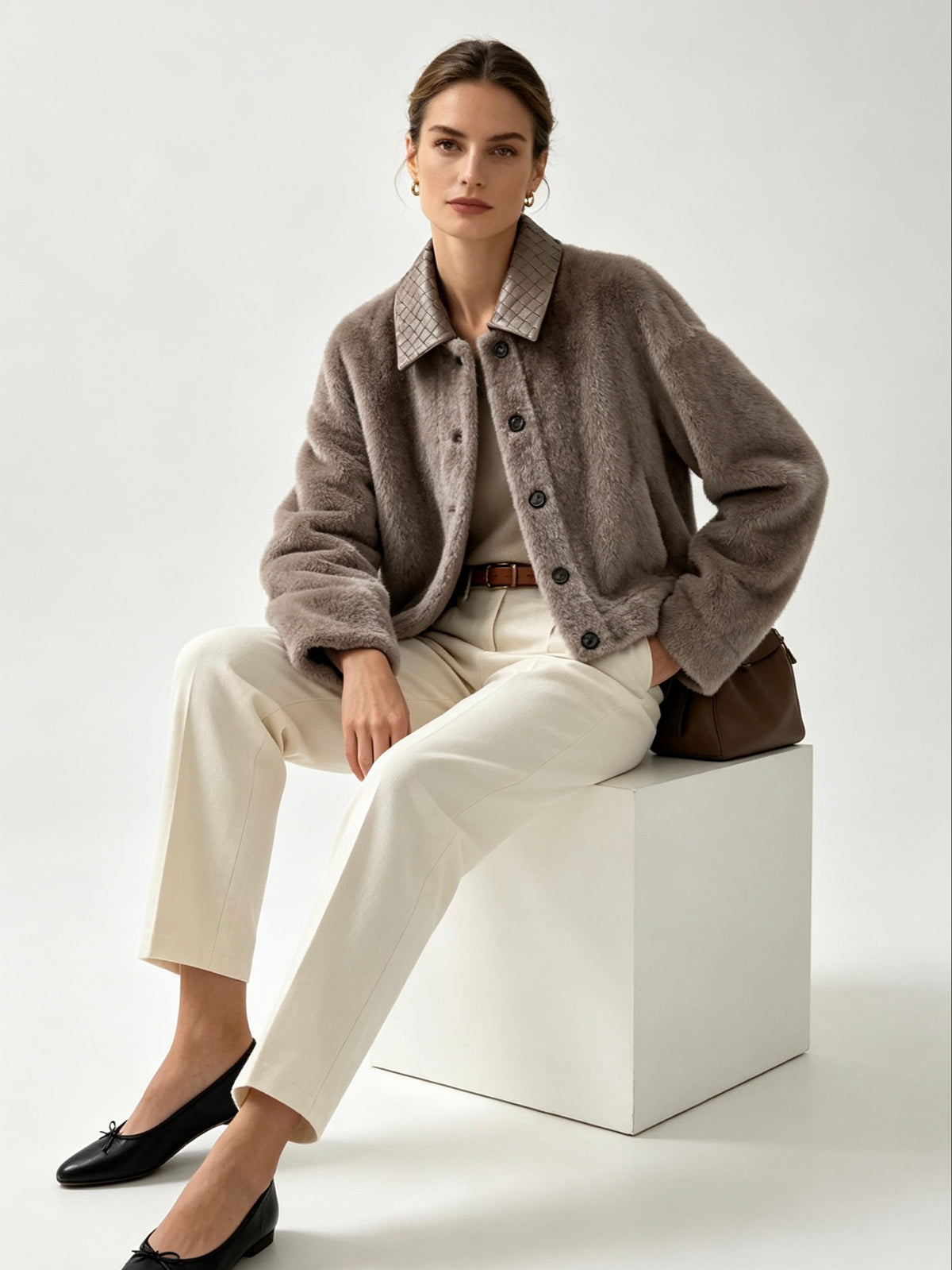 Bottega Veneta Plush Fur Jacket – Intrecciato Collar – EU 36/38/40/42 Bottega Veneta