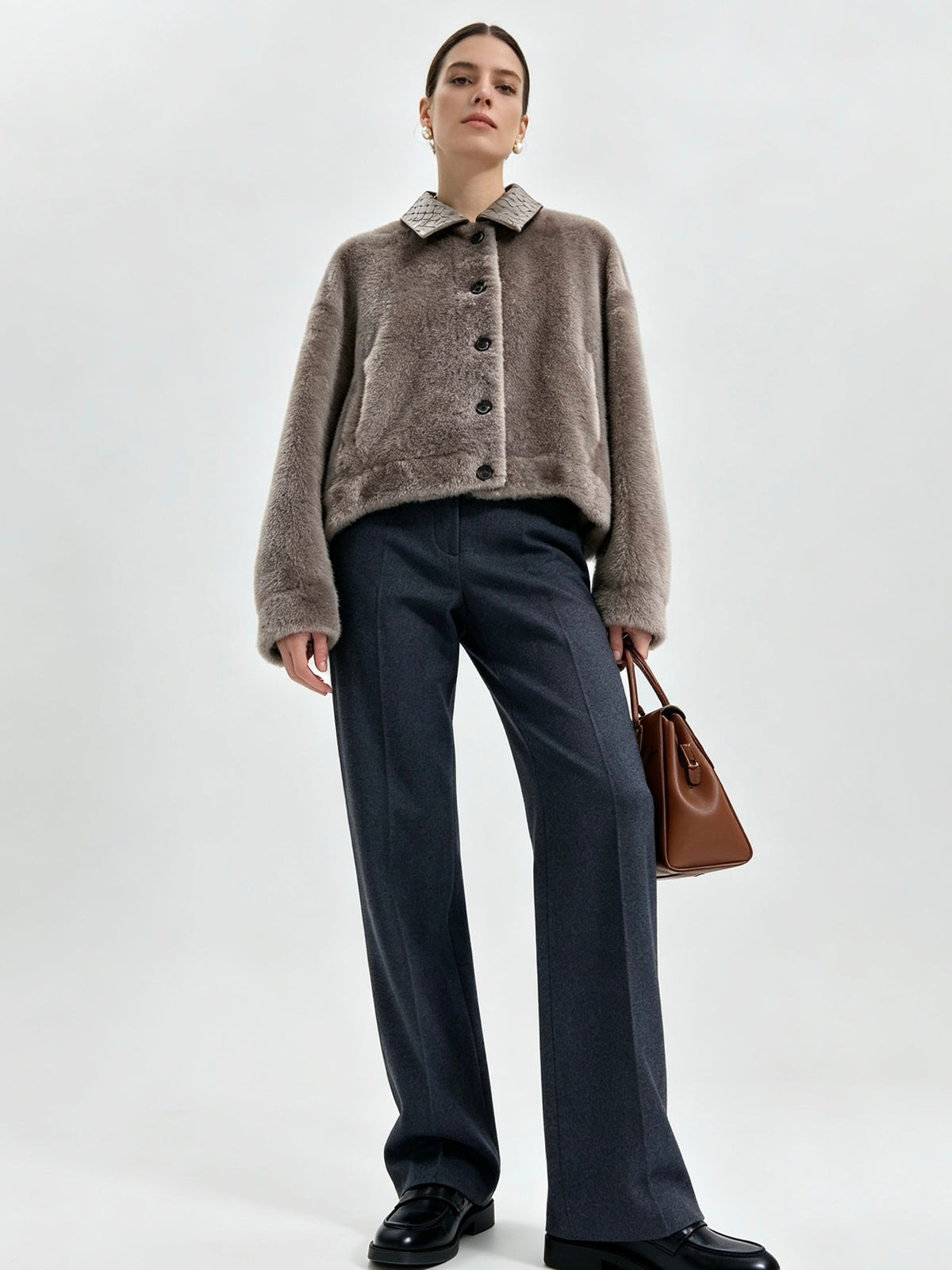 Bottega Veneta Plush Fur Jacket – Intrecciato Collar – EU 36/38/40/42 Bottega Veneta