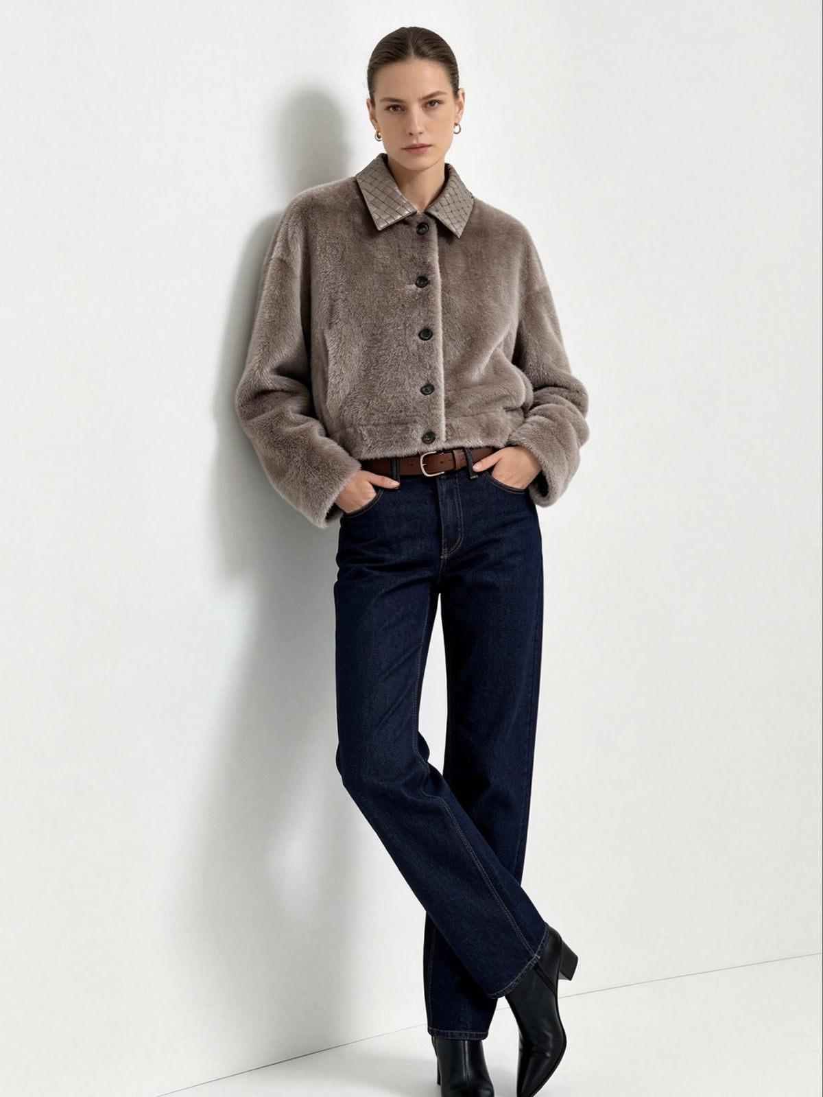 Bottega Veneta Plush Fur Jacket – Intrecciato Collar – EU 36/38/40/42 Bottega Veneta