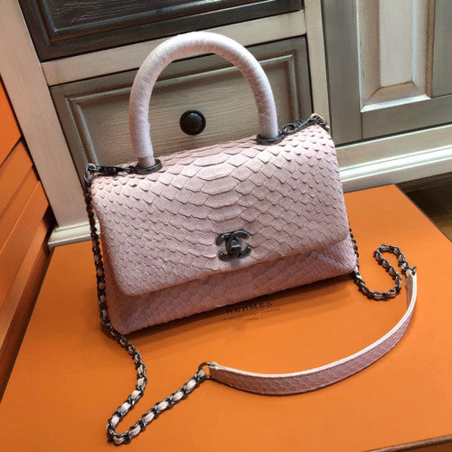 Chanel Pink Python Flap Bag with top handle