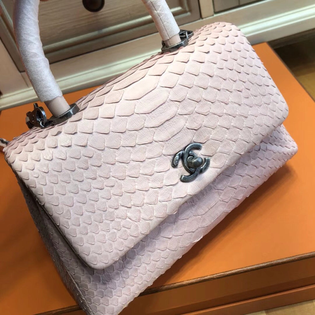 Chanel Pink Python Flap Bag with top handle