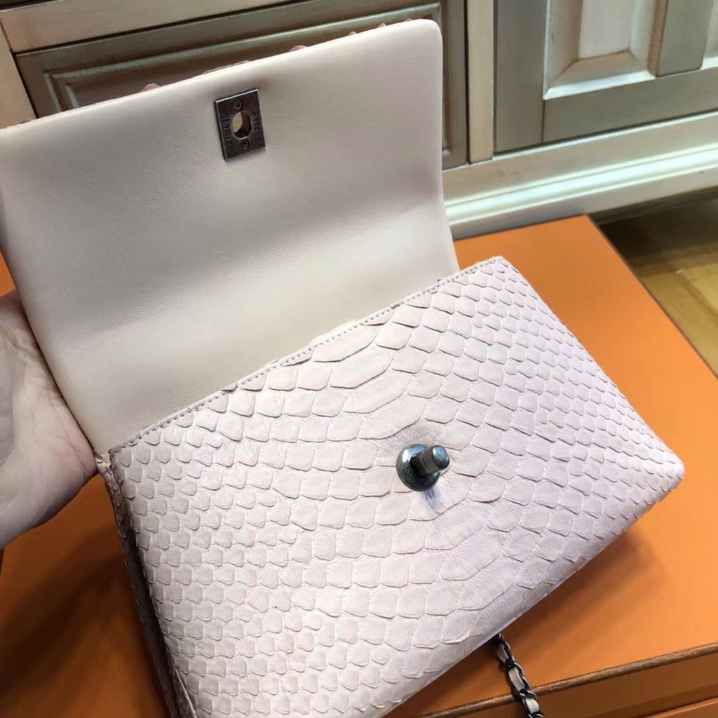 Chanel Pink Python Flap Bag with top handle