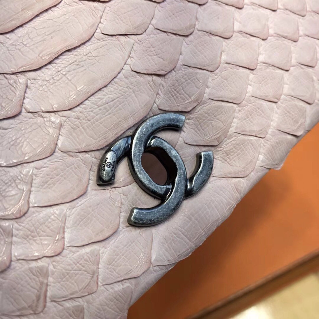 Chanel Pink Python Flap Bag with top handle