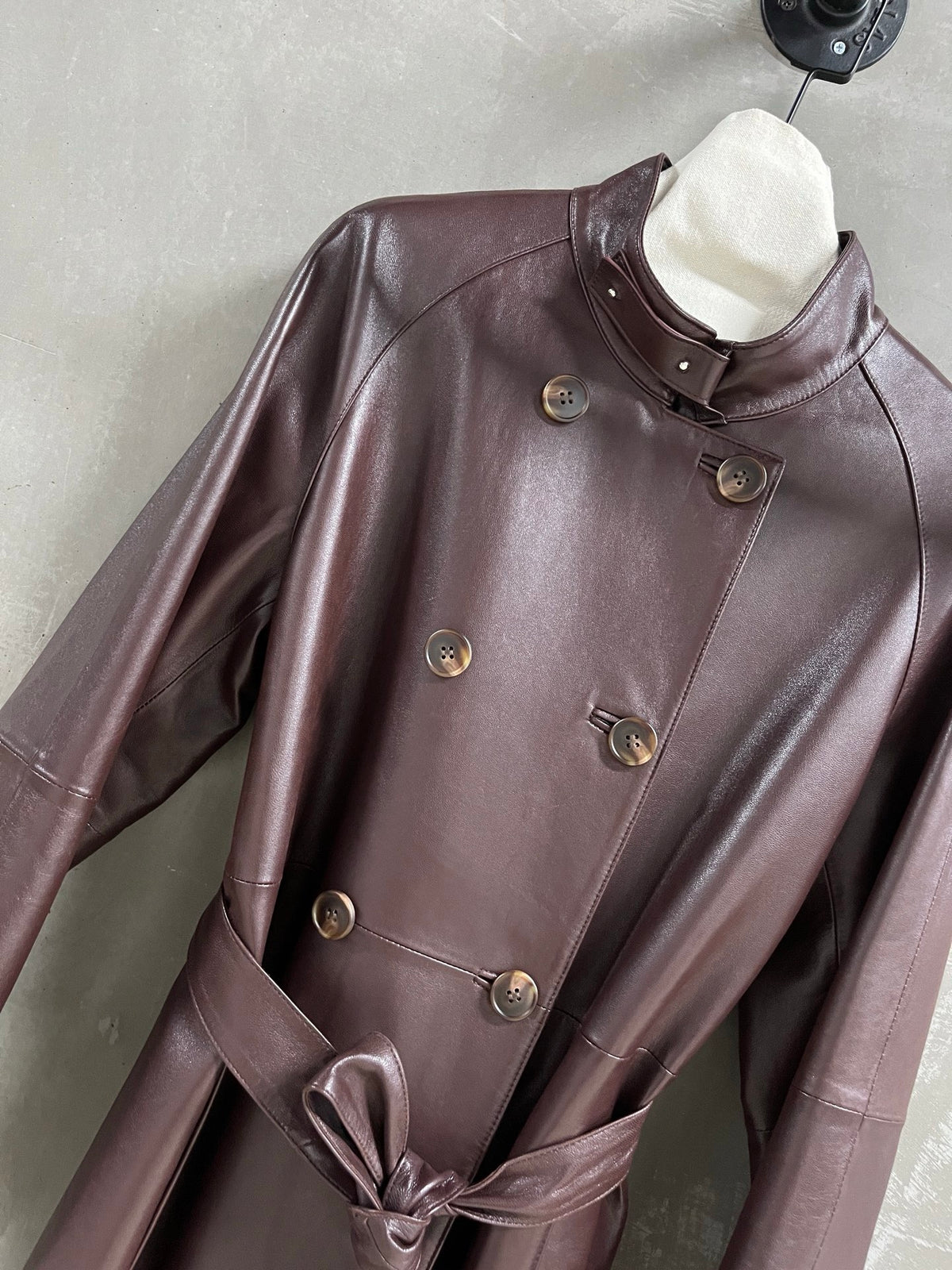 Christian Dior leather trench coat - collar and upper chest