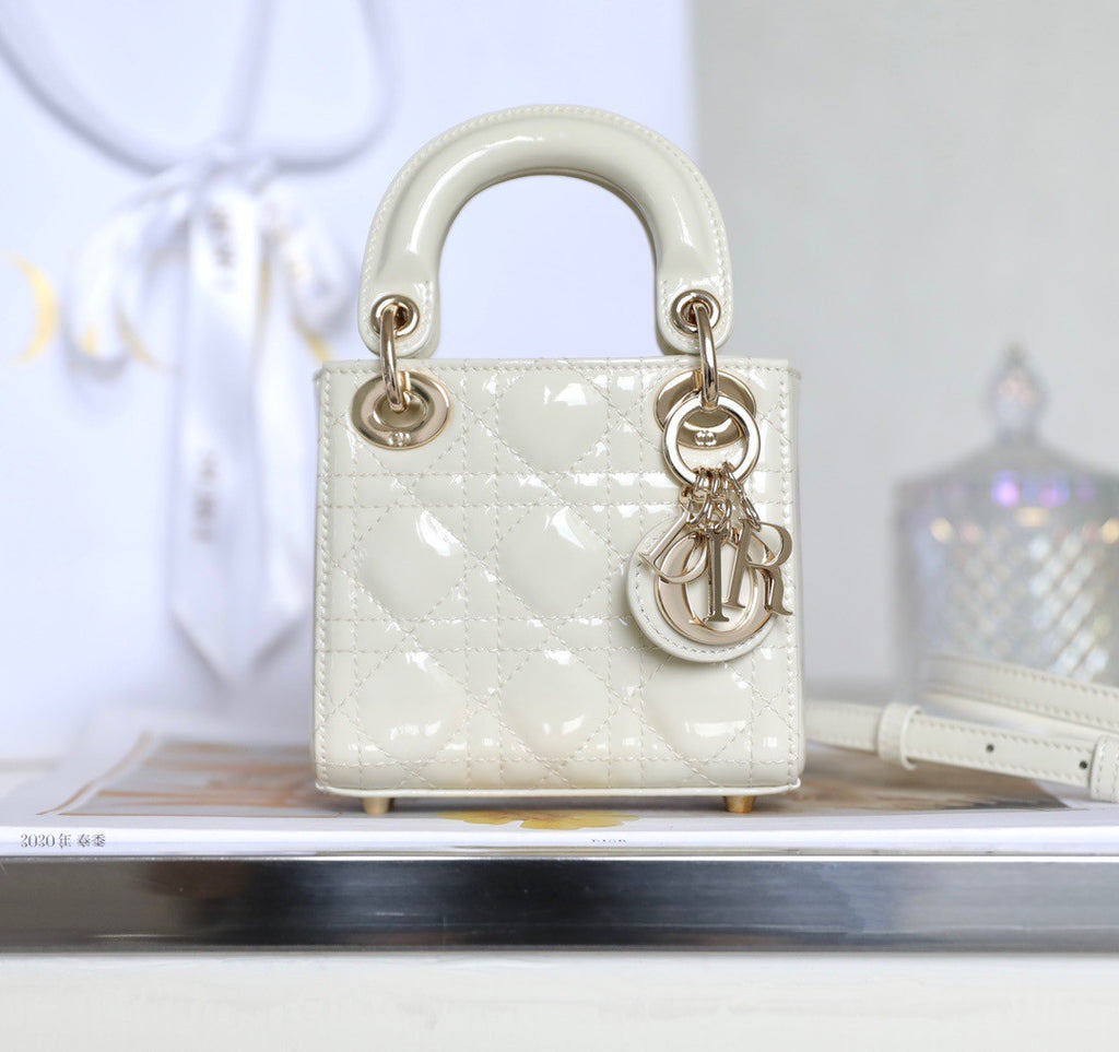 Christian Dior MICRO LADY DIOR BAG PATENT WHITE