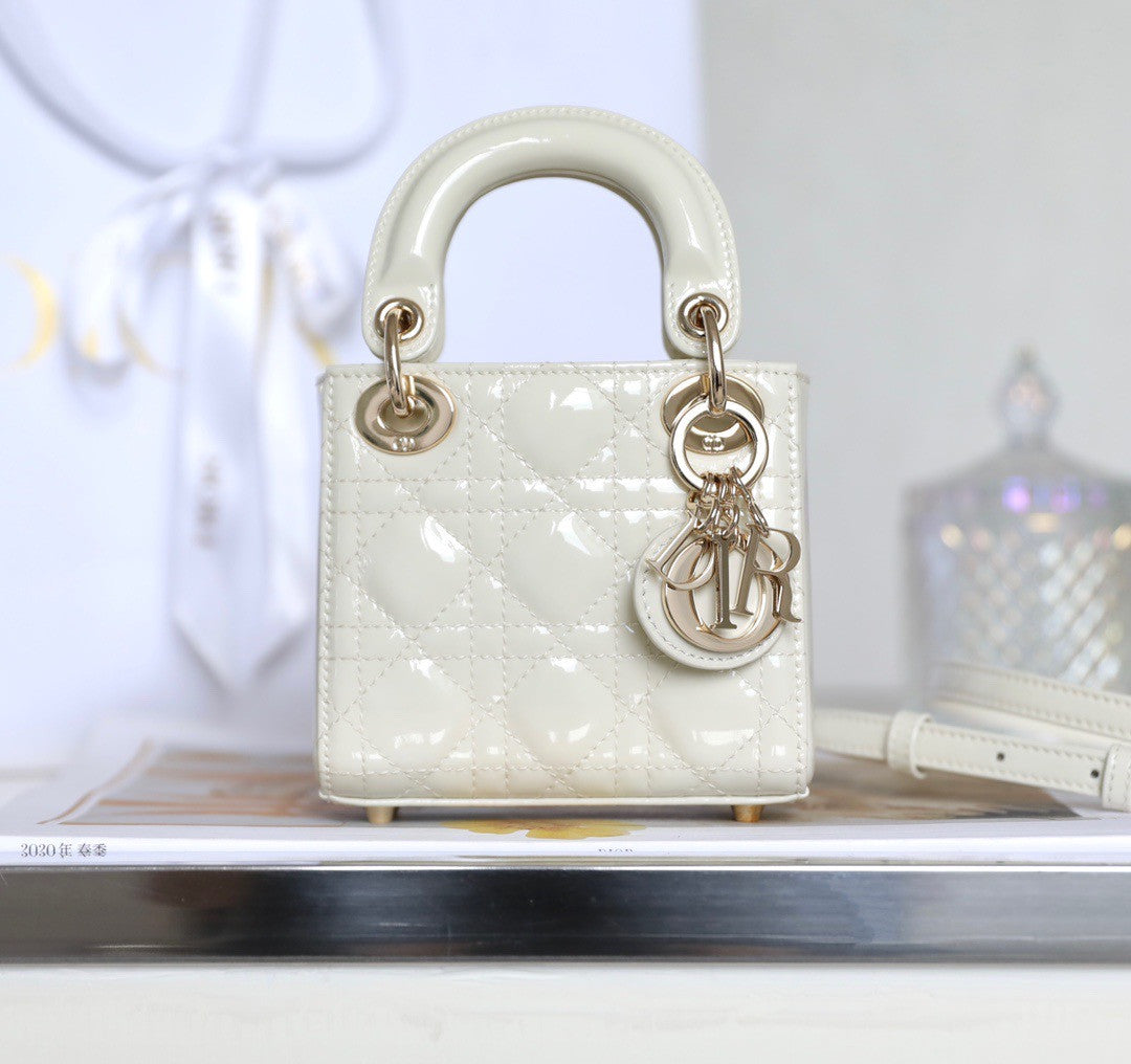 Christian Dior MICRO LADY DIOR BAG PATENT WHITE