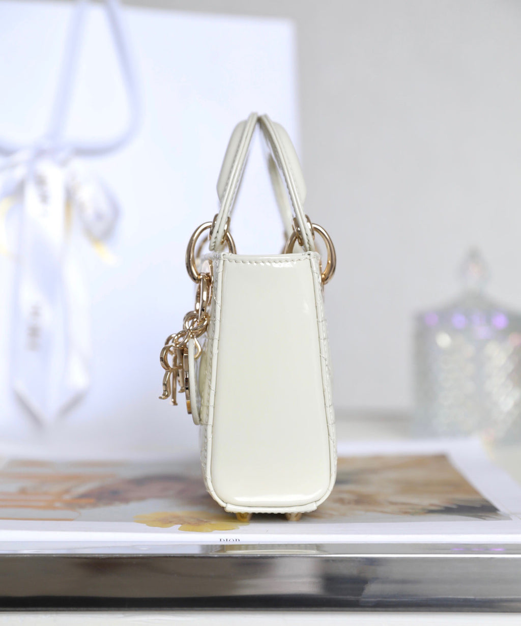 Christian Dior MICRO LADY DIOR BAG PATENT WHITE